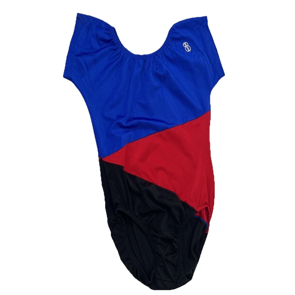 Vintage Bill Blass Colorblock Bodysuit Leotard Sz M Shiny 80s 90s Retro USA